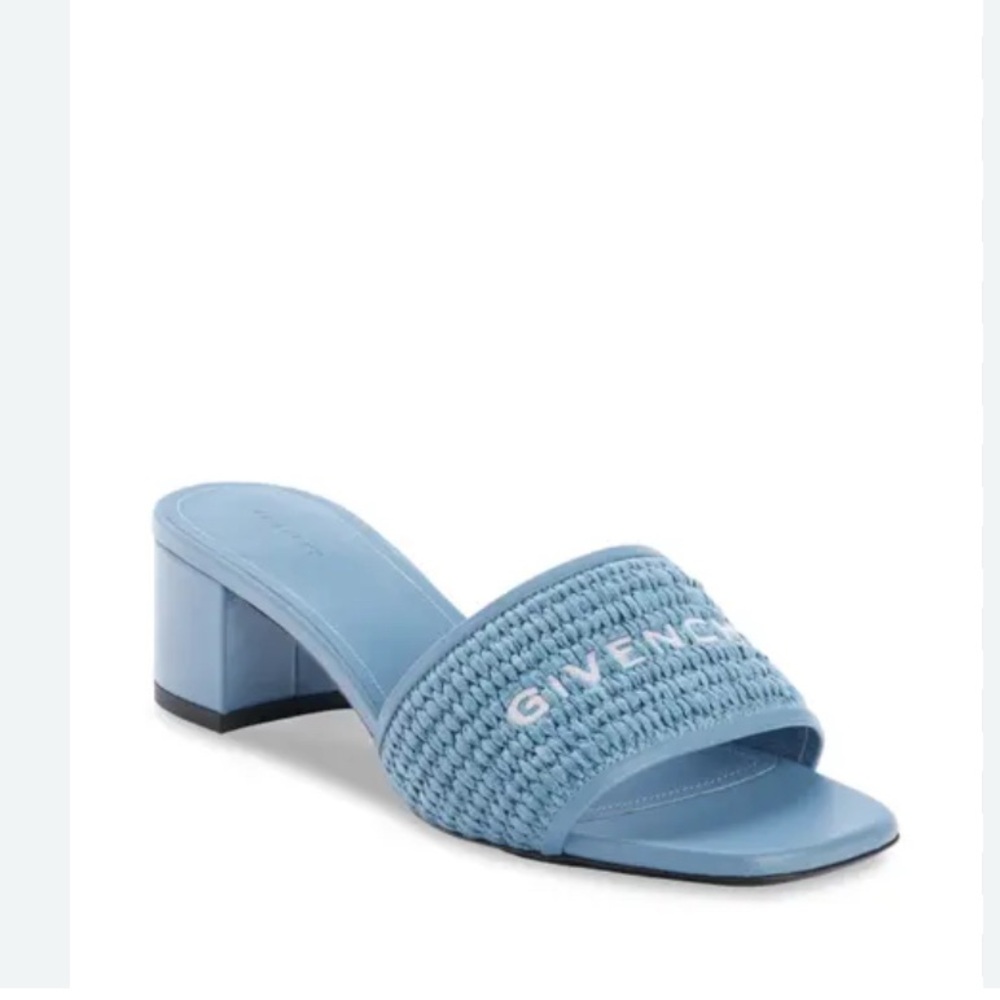 Givenchy 4G Embroidered Raffia Mule Sandal Denim Blue Sz. 9B/39 Italy